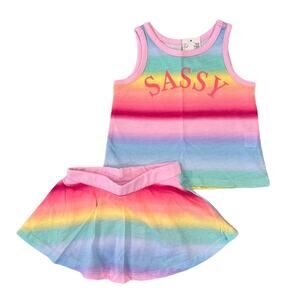 NWT Children's Place Pastel Rainbow W/"SASSY" Graphic Tank & Skort Outfit - 6-9M